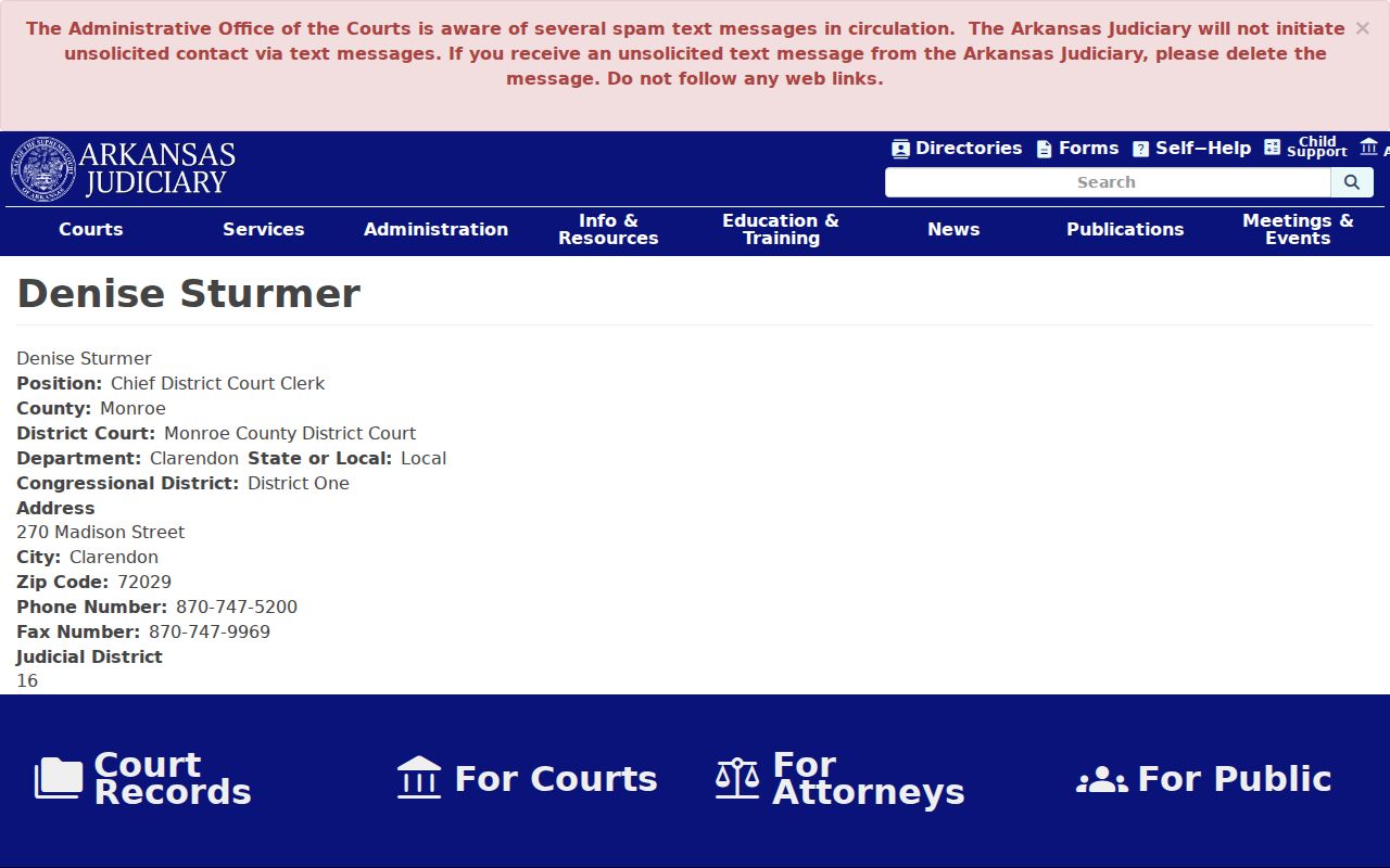 Clarendon court docket Chief Clerk Denise Sturmer profile