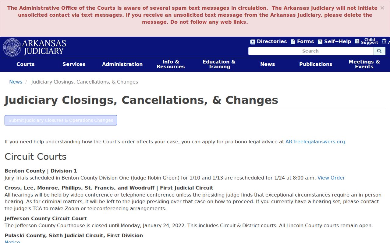 Arkansas court closing notices used to verify a Monroe County court calendar