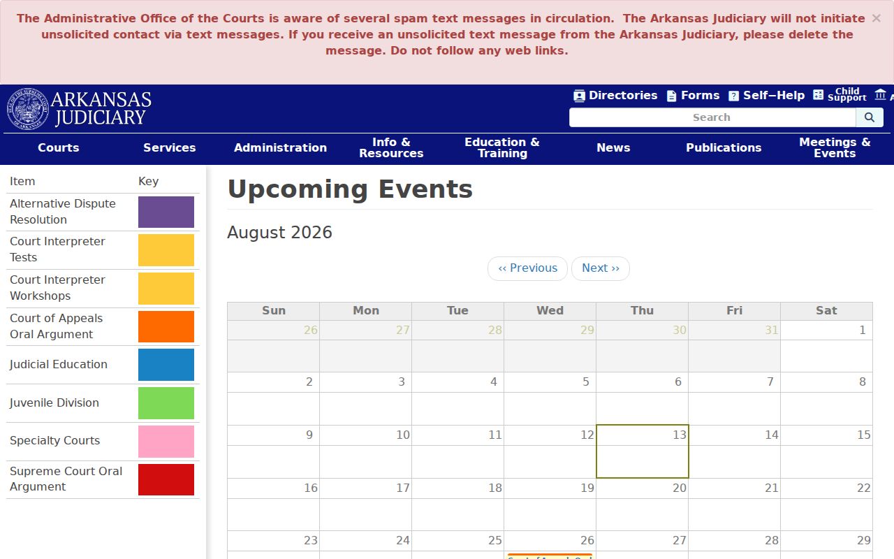 Arkansas Judiciary calendar distinguished from the Monroe County court calendar