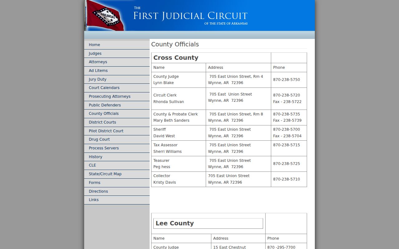 First Judicial Circuit officials relevant to the Monroe County court calendar