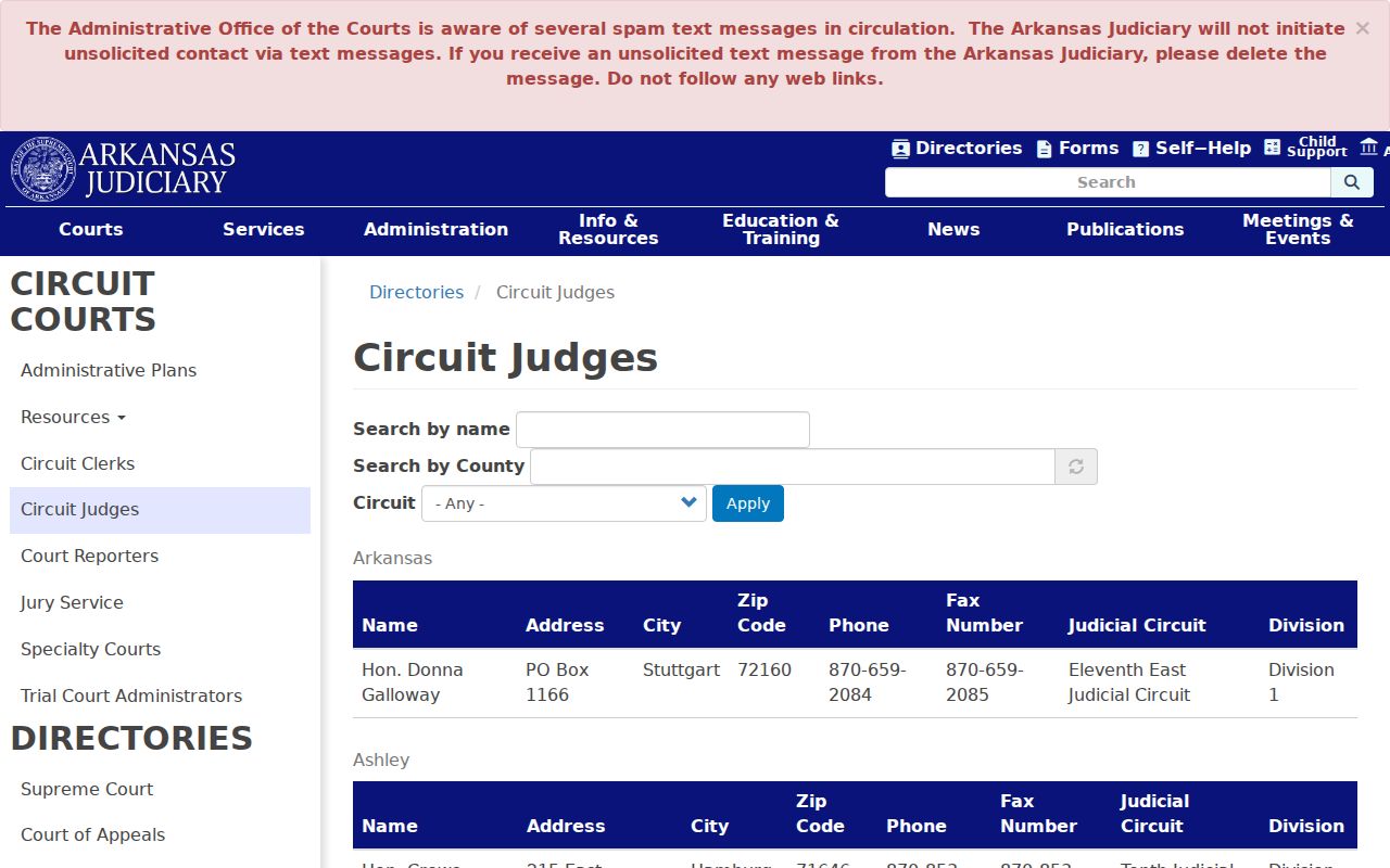 Arkansas circuit judge directory supporting Monroe County court calendar checks