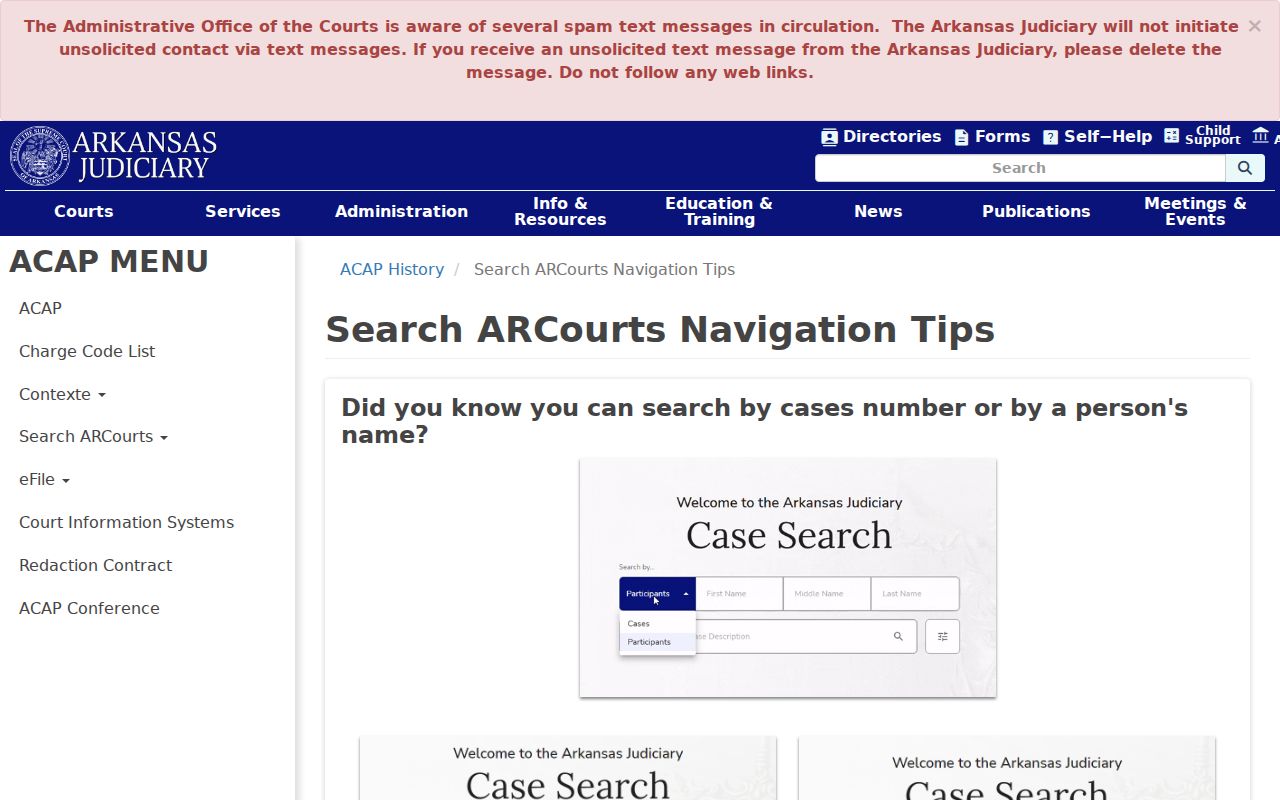Search ARCourts navigation tips for a Monroe County case search