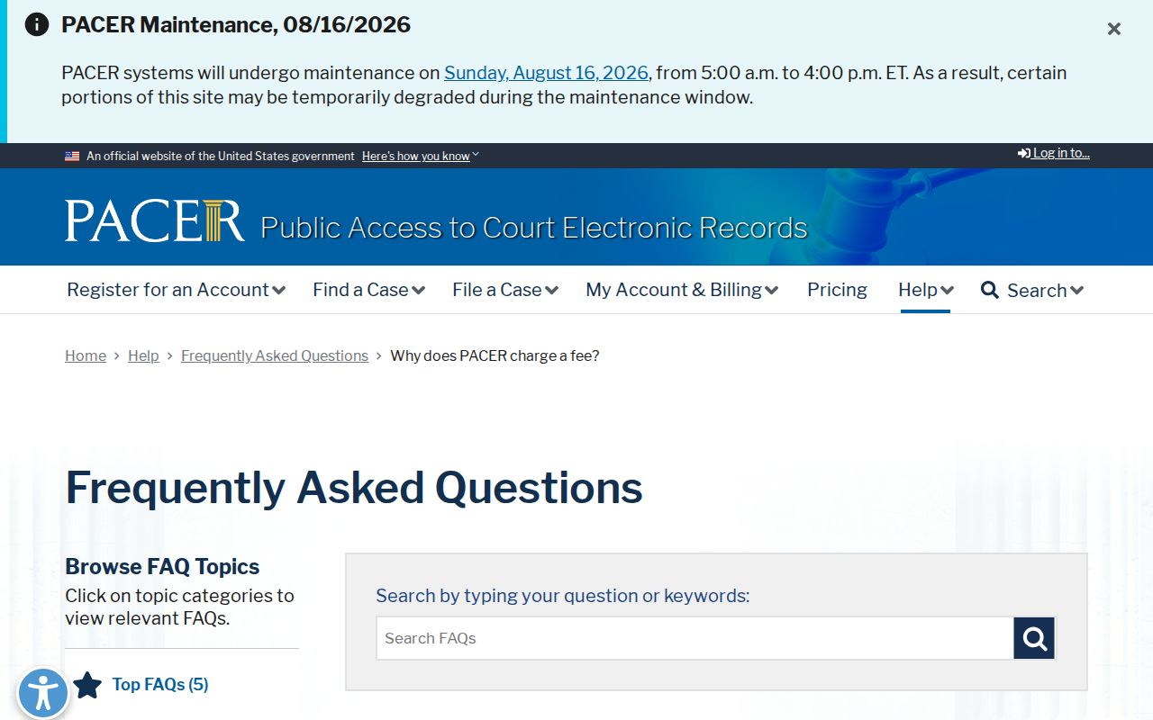 Fargo court docket federal PACER fee explanation