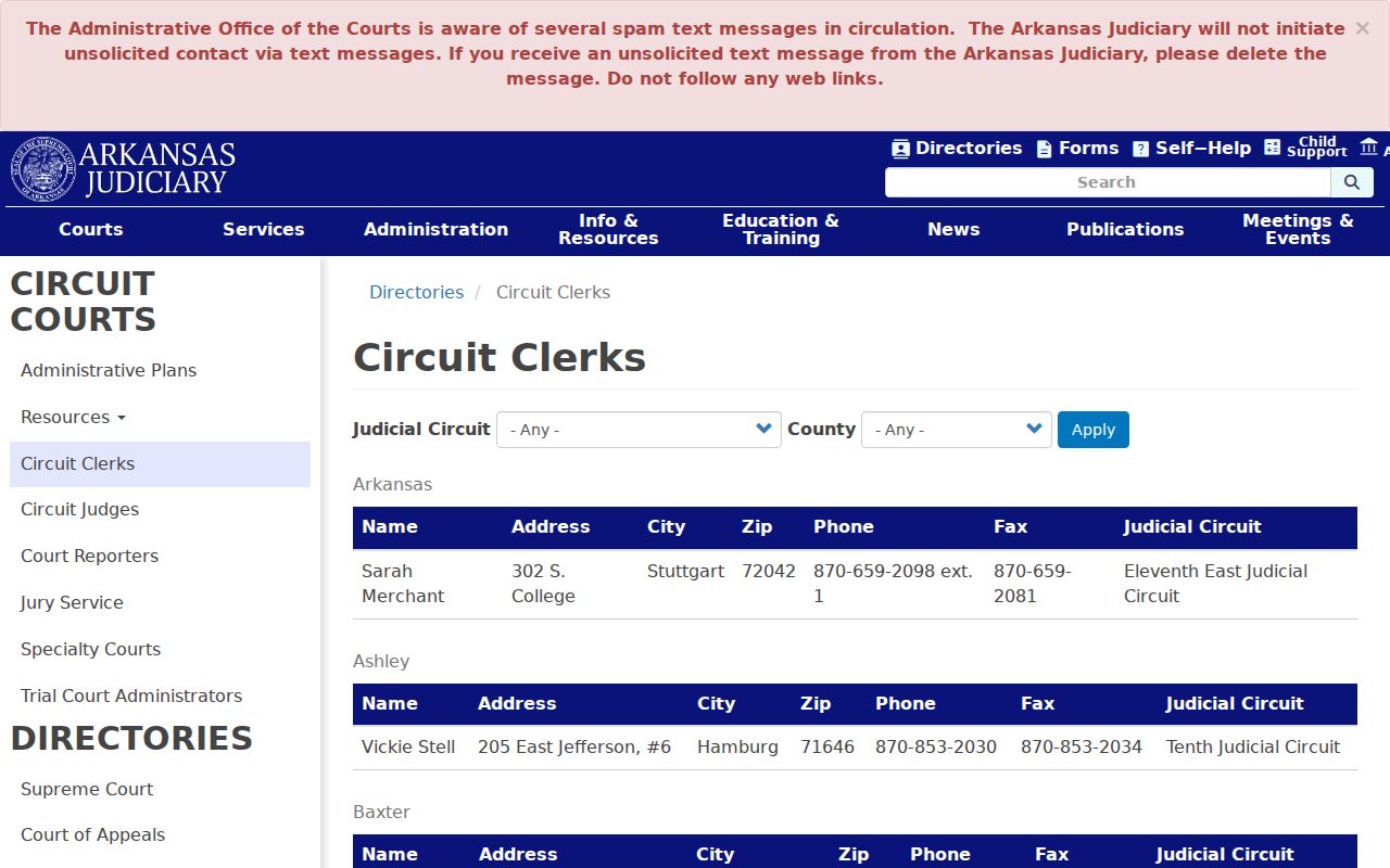 Official Monroe County Circuit Clerk directory listing for court docket records
