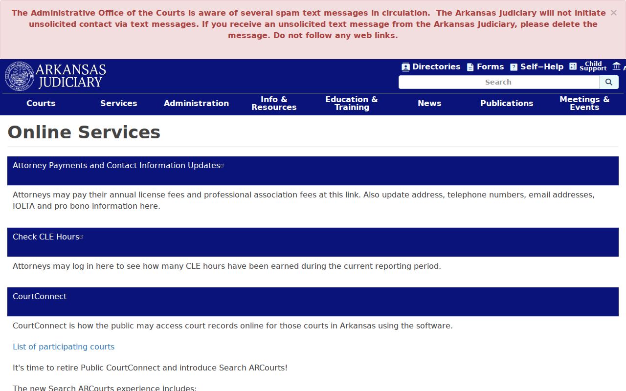 Arkansas Judiciary online services directory used for Monroe County court docket access
